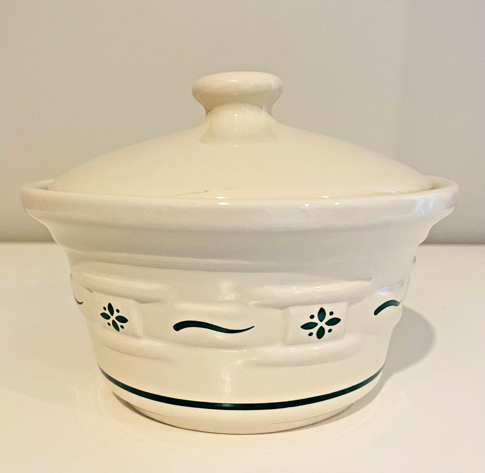Vintage Longaberger Woven Traditions Heritage Green Tub Butter Dish With Lid